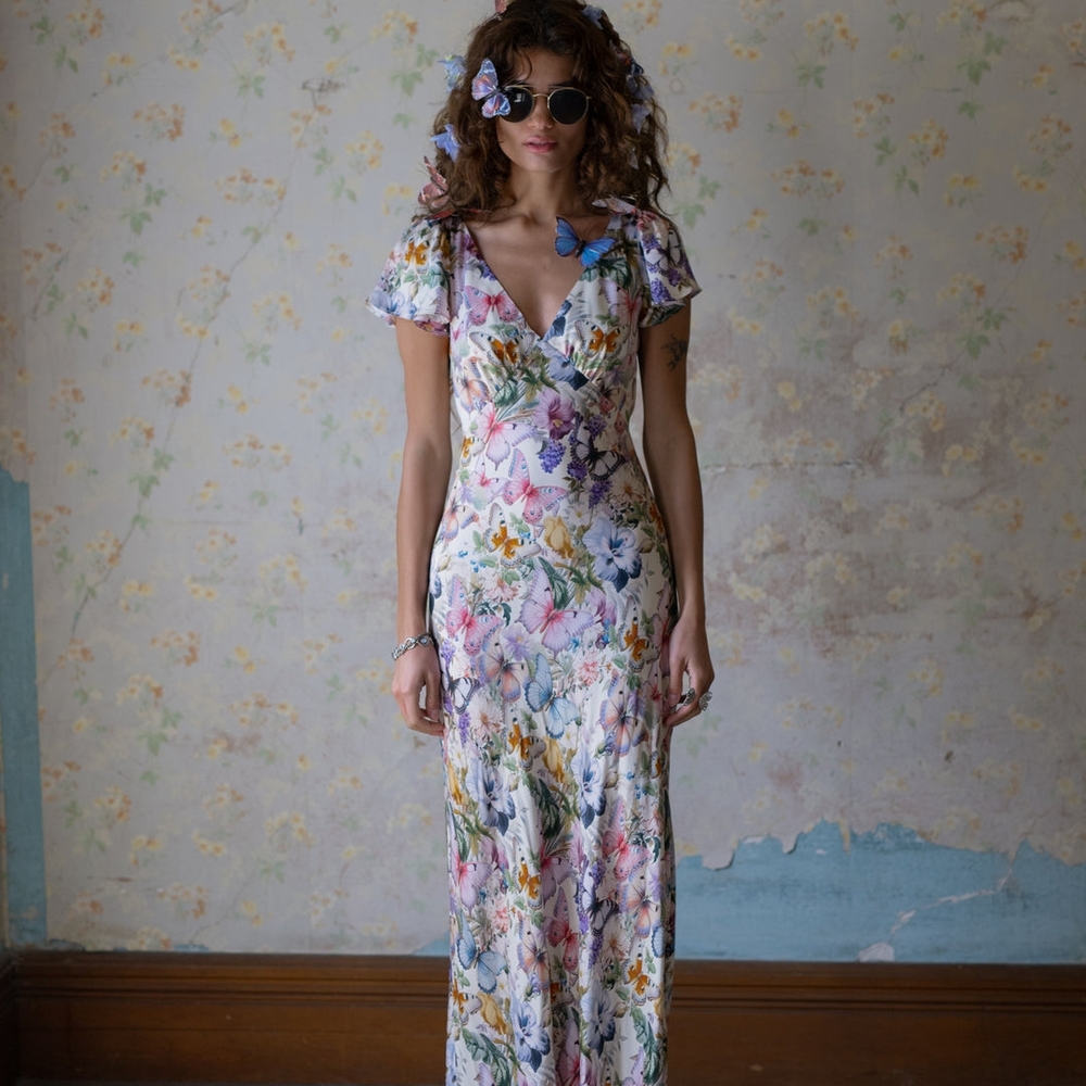 Selkie Butterfly Botanics Flutter Slip Dress NWT